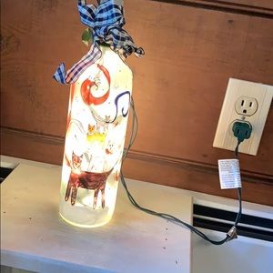 Hand painted wine bottle with string lights